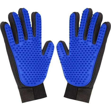 Gants de brossage doux pour le toilettage des animaux, adaptés aux chiens, chats, chevaux, etc., 1 paire, bleus. (1/5)