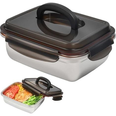 Boîtes Alimentaires Hermétiques 1800ml, Boîte Conservation Alimentaire en Acier Inox, Boîtes Rangement Cuisine avec Couvercle, Boîte Repas à Emporter, pour Réfrigérateur Collation Déjeuner (1/5)