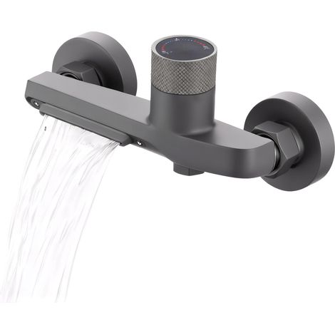 2-Sorties Eau Mitigeur Douche, Gris Waterfall Exit Mitigeur Baignoire, Température Réglable Robinet de Baignoire, pour Installation de Douche Dans Salle de Bain (1/5)