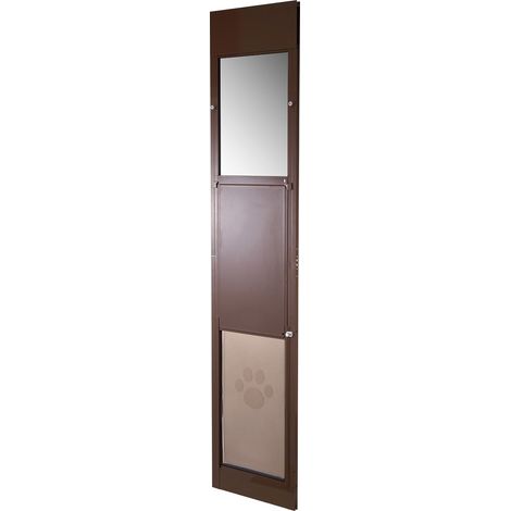 Porte pour chien pour porte coulissante en verre, hauteur ajustable 1927-2040 mm, cadre en aluminium avec charnières rotatives métalliques, verrou intégré, volet 346 x 600 mm. (1/5)