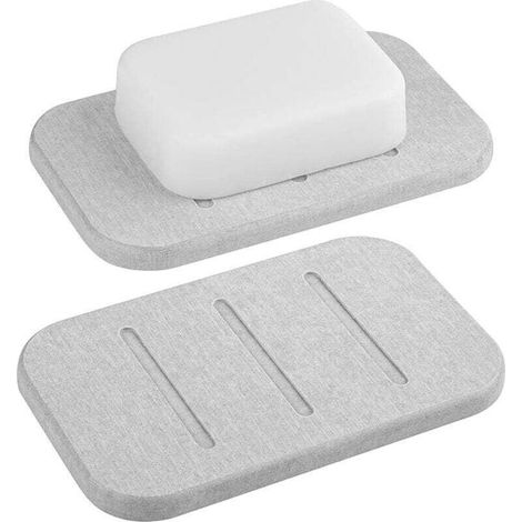 Lot de 2 Porte-Savon en diatomite, économiseur de Savon à séchage Rapide, Support de Barre de Savon pour Bain-Douche, récipient à Savon Auto-séchant (Gris) (1/5)