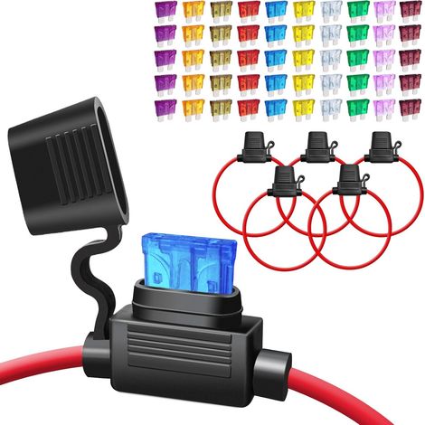 Packung mit 5 wasserdichten 12V 12 AWG Inline-Sicherungshaltern mit 50 Sicherungen (3-40A) zum Schutz von Stromkreisen in Autos, LKWs und Booten (1/5)