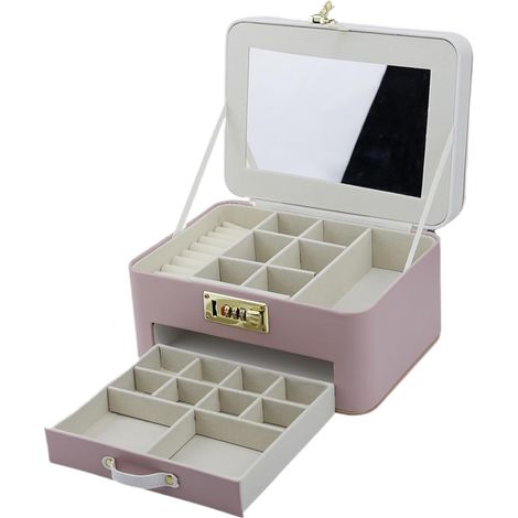 Boîte à bijoux pour avec serrure Verrou de sécurité et grande capacité Motif chat mignon Rangement pour boucles d'oreilles, bagues et colliers, femmes filles (1/5)