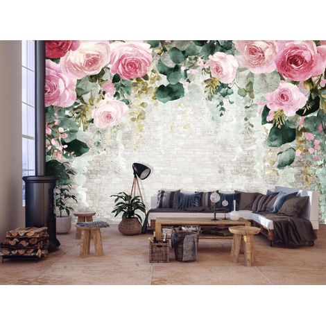 Fototapete Blumen Hängend Rosen, für Wohnzimmer und Schlafzimmer, 150 x 105 cm – Komplettset inkl. Kleister & Anleitung (1/5)