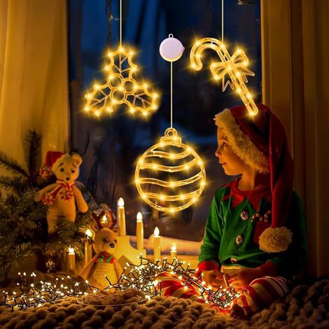 Lumière de Fenêtre à Ventouse LED,3 Pièces Lumières de Ventouse de Noël,Lumières de Fenêtre de Noël,Deco Vitre de Noels,pour Intérieur, Fête (1/4)