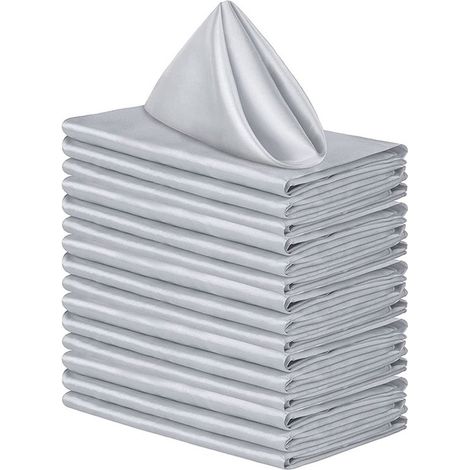 Lot de 12 serviettes de table en satin de luxe (30 x 30 cm) - Polyester brillant - Bords ourlés résistants - Idéales pour les mariages, dîners, hôtels et établissements hôteliers - Carrées - Grises (1/5)