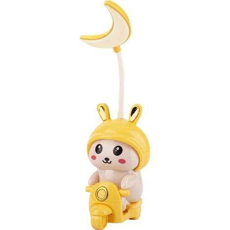 Lampe de bureau LED dessin animé en forme d'animal mignon chevauchant une moto, rechargeable par USB, pour protéger les yeux lors de l'apprentissage et de la lecture, jaune citron (1/4)