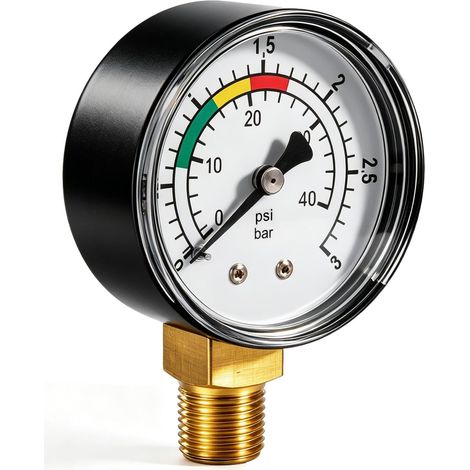 Swimming Pool Filter Pressure Gauge 0-3 Bar/PSI Brass Fitting 1/4 Inch Conical Thread Pressure Gauge for Sand Filter, Pump, Pond and Pool Filtration System (1/5)