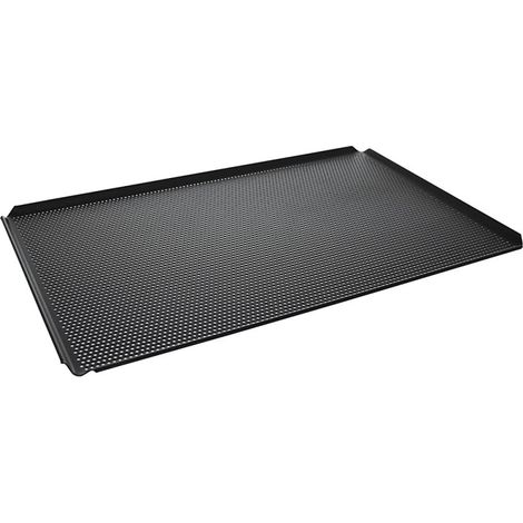 Plaque en aluminium, GN 1/1- 4 côtés 45°, double revêtement thermoplastique anti-adhésif, perforé 325x530x10 mm - VIRTUS