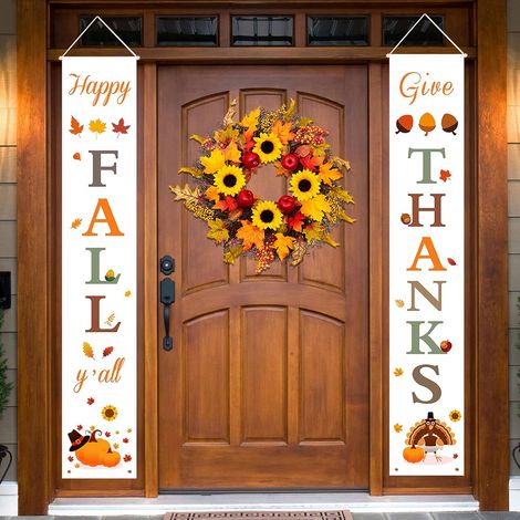 Décor d'automne  Décorations d'automne pour la maison  Bannières de porche Happy Fall Y'all & Give Thanks pour les décorations de récolte d'automne  Décorations de Thanksgiving pour la maison (1/5)