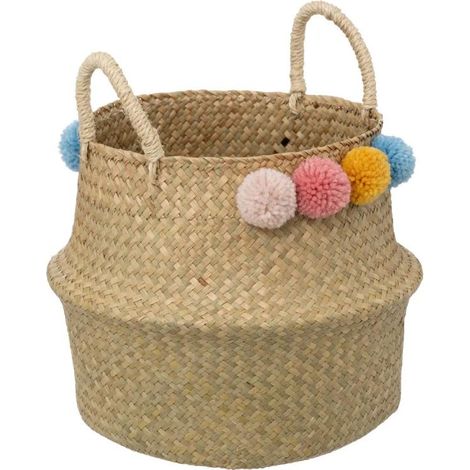 Panier Pliable en Roseau Pompons 38cm Naturel (1/2)