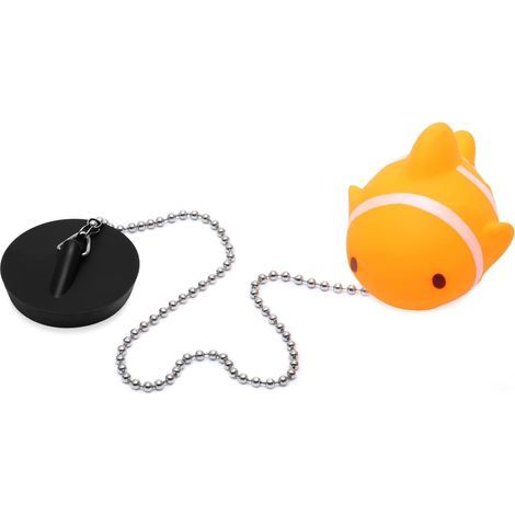 Bouchon de Vidange Baignoire avec Chaîne à Billes en Acier Inoxydable, Noir Bouchon de Vidange en Caoutchouc avec Longue Chaîne pour Baignoire, Cuisine, Lavabo (1/5)