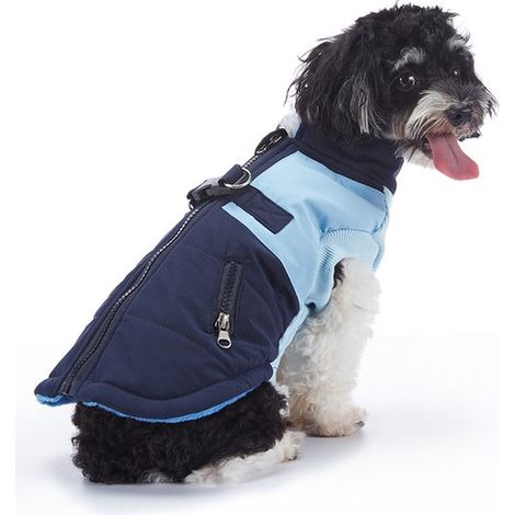 Abrigo para perros de tamaño mediano, Abrigo impermeable con franjas reflectantes y arnés incorporado, Azul XL (1/3)