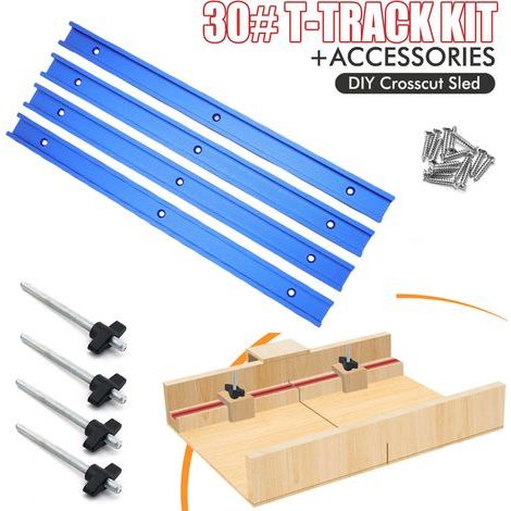 Set mit 4 Tischkreissägen-Führungsschienen, 400 mm Aluminium-T-Nuten, T-Schiene mit komplettem Zubehör für Holzbearbeitungswerkzeuge, Blau (1/5)