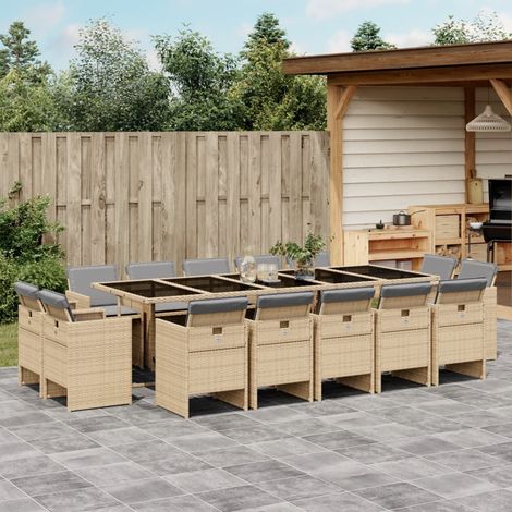 Set comedor de jardín con cojines 15 pzas ratán sintético beige vidaXL