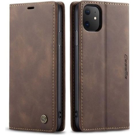 Young Rich Housse Coque iPhone 11 Rabat PU Étui en cuir Vintage mat Fermeture magnétique peau douce café 013 (1/4)