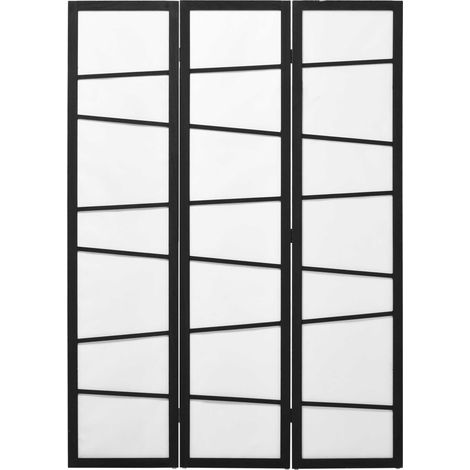 Paravento Separè a 3 Pannelli Pieghevole in Legno, 120x170cm, Nero e Bianco