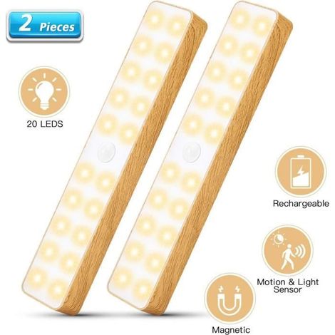 Lampe LED Détecteur de Mouvement,Sans Fil Lampe de Placard Interieur,Éclairage Led Cuisine sous Meuble,Veilleuse pour Armoire -2 PCS (1/4)