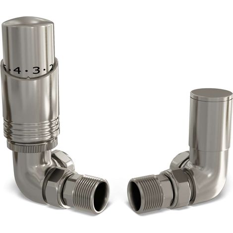 Talus Bold - Silver Nickel Thermostatic Radiator Valve & Lockshield Corner 8mm
