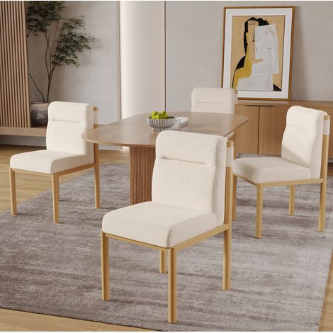Esszimmerstühle 6er Set, bequeme Sitzfläche und Rückenlehne, Sherpa, Metallgestell, Beige (1/5)