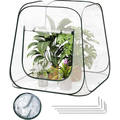 XEPHO Mini-Serre popup, matériau PVC étanche, maintient l'humidité en été et la Chaleur en Hiver, Utilisation en intérieur et en extérieur, 98x98x98 cm, Transparent