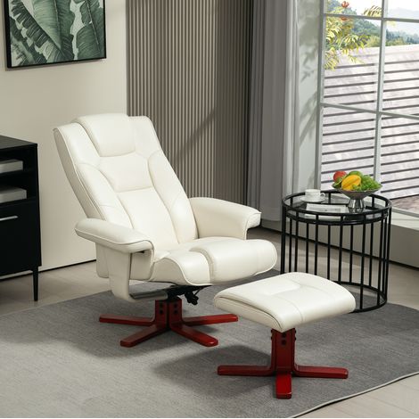Relaxsessel mit Hocker 84x84x104 cm Cremeweiß Kunstleder mit Schaukelfunktion und Liegefunktion (1/5)