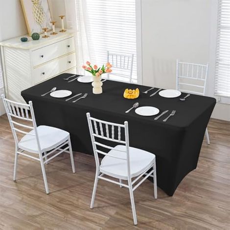 Nappe rectangulaire 122x76cm en polyester, lavable, essuyable, extensible et durable pour table de cuisine, fêtes en extérieur, mariages et événements (Noir, 48x30 pouces) (1/5)