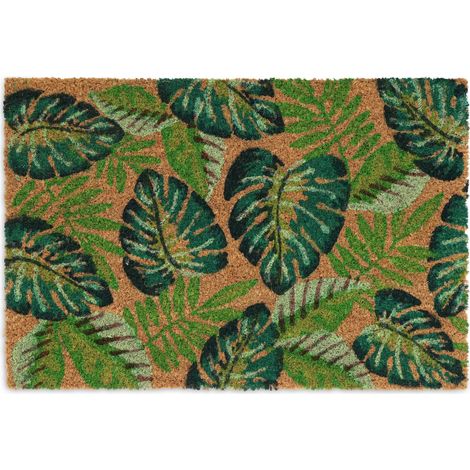 Zerbino in cocco foglie di Monstera design floreale esterno interno 75 x 45 x 1 cm in cocco marrone 130015585