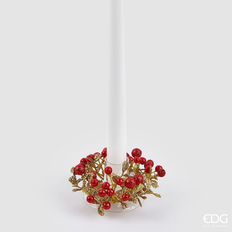 EDG Enzo De Gasperi Corona Natalizia con Bacche e Foglie Ø9 cm Rosso Oro – Decorazione di Natale (1/2)