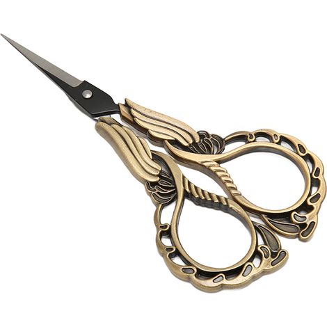 Ciseaux de couture vintage en acier inoxydable, petits et pointus, à pointe fine, parfaits pour la découpe de papier à la maison. Couleur bronze. (1/5)