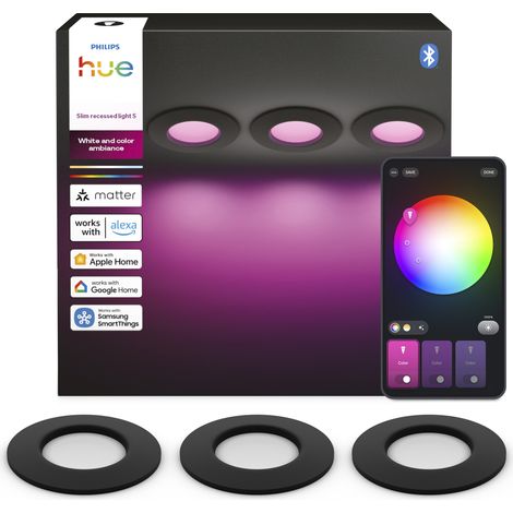 Philips Hue Slimme Set de 3 Focos Empotrables para Baño Ø90 mm Redondo (Negro) Luz blanca y de color - White and Color Ambiance (1/5)
