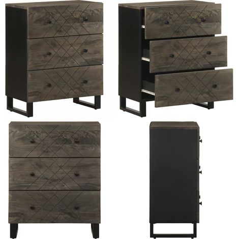 vidaXL Buffet noir 60x33x75 cm bois massif de manguier (1/5)