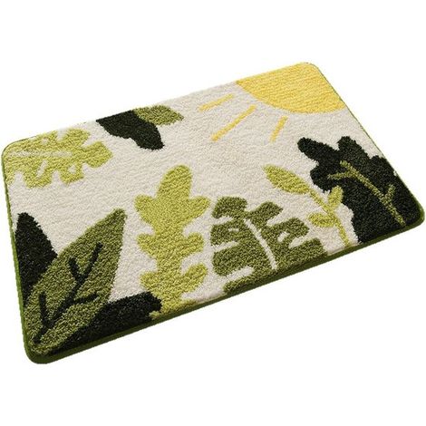 Alfombra de baño - Alfombra - Decoración de baño - Microfibra suave - 50 x 80 cm - Estampado de hojas verdes (1/5)