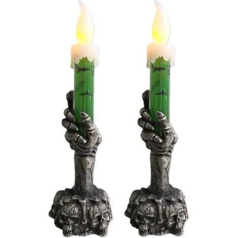Halloween skull-shaped candle holder, Halloween light-up lamp, ghost skeleton hand, green (1/5)