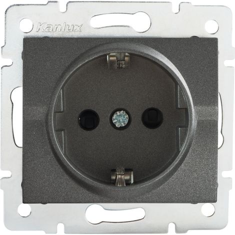 Prise Schuko Sécurisée Enfant – Plastique Ignifugé – Graphite – 16A – Encastrable (1/2)