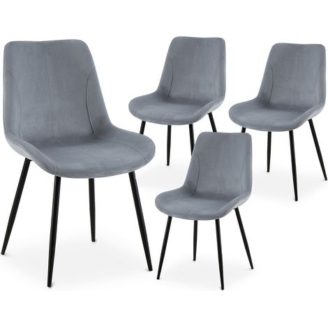 Lot de 4 chaises en velours gris THARA (1/5)