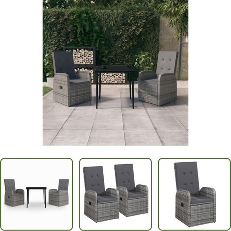 vidaXL Chaise de jardin - Ensemble à manger de jardin avec coussins 3 pcs Gris (1/5)