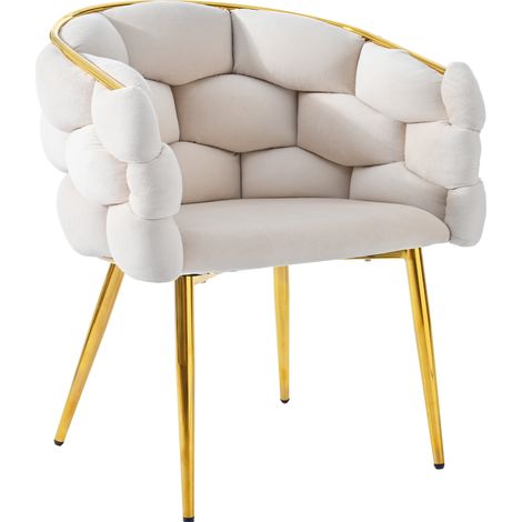 Chaise de salle à manger en velours beige, dossier courbé confortable, pieds métal doré réglables, fauteuil moderne pour salon, bureau ou coiffeuse - CHICFURN (1/5)