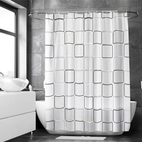 Anti-mold shower curtain 180 x 200 cm – cube shape – polyester – with rings – machine washable (1/4)