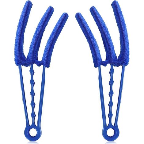 Lot de 2 brosses de nettoyage en microfibre, lavables à la main, semelle intérieure amovible, adaptées aux stores et radiateurs ronds (bleu) (1/5)