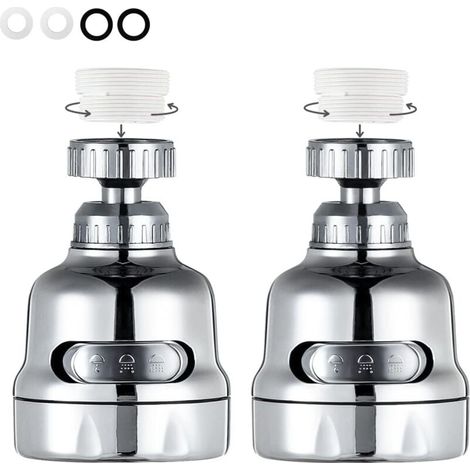 Aeratore per rubinetto girevole a 360 gradi, testa del rubinetto del lavello della cucina regolabile in 3 modalità, cromato (confezione da 2) (1/4)