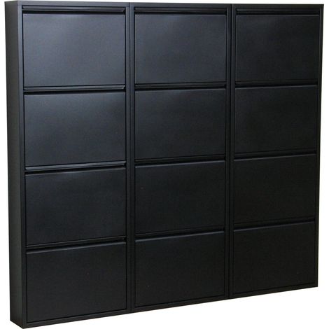 Pisa Schuhschrank mit 12 Klappen/ Türen in Metall schwarz. Fertig montiert.
