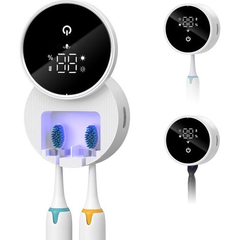 Soporte de pared para cepillo de dientes con luz UV, soporte para cepillo de dientes eléctrico Razor para baño, pantalla LED inteligente (1/5)
