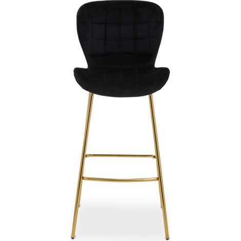 Interiors by Premier Black Velvet Stool, Luxury Bar Stool, Modern Black Velvet Bar Chair with Quilted Design and Gold Legs (1/5)
