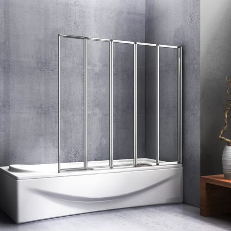Sopravasca 120x140cm Parete Da Vasca Bagno 5 Antine Pieghevoli A Libro Vetro 4mm Temperato Trasparente Profilo Cromato Lucido (1/5)