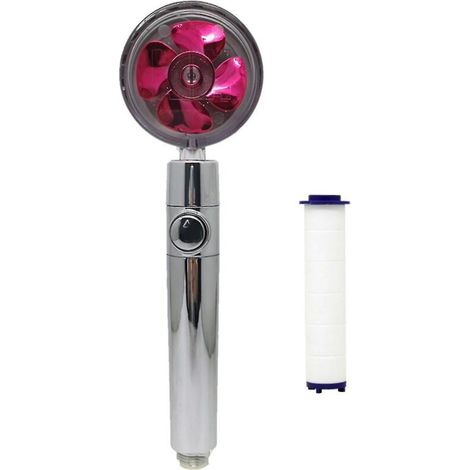 Roter Handbrausekopf mit Propeller für hohen Wasserdruck und Wasserersparnis – 360°-Drehung und Turbofunktion mit Pausentaste (1/4)
