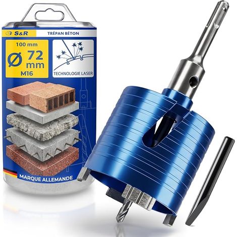 Hole Saw Trepan Diamond Crown Concrete Core Drill + SDS-Plus Adapter M16 + Drill Bits 8 x 120 mm + Extraction Wedge (72 mm) (1/5)