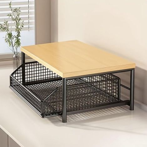 Étagère gain de place pour four à micro-ondes avec panier de rangement - construction robuste - rangement efficace pour les ustensiles de cuisine - noire (1/5)