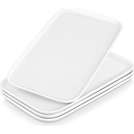 Assiettes Rectangulaires en Porcelaine, à Dessert 30.7 x 18.5 cm, Plateau Aperitif Blanches en Céramique pour Repas Dîner Salon Sushis, Série Plat (1/5)