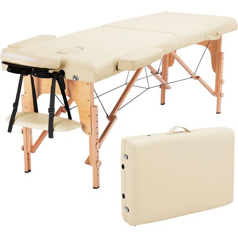 Yaheetech Lettino da Massaggio Portatile Pieghevole 2 Zone in Legno Faggio per Fisioterapia Altezza Regolabile Poggiatesta Briaccioli Rimovibili Sacchetto per Polvere 213 x 60 cm/Beige